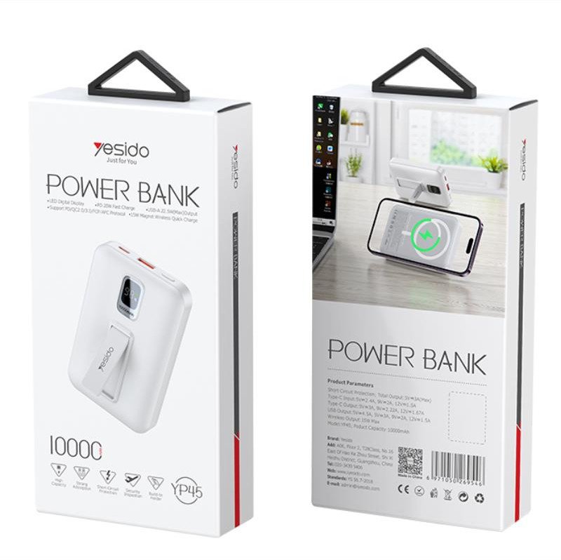 Yesido Powerbank YP45 10 000 mAh 22.5W PD20W 15W MagSafe. LED. BALTS